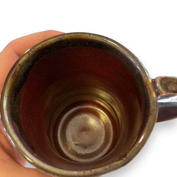 Pair of Unique Handmade Brown Maroon Iridescent Glazed Coffee Tea Mugs Crunchy - Picture 11 of 16